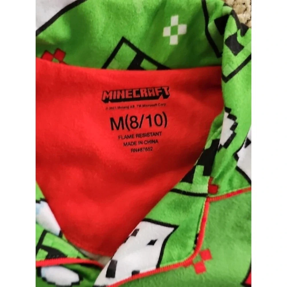 Minecraft Creeper TNT Fleece Pajama Set Gamer Sleepwear Kids Size M 8/10 Green